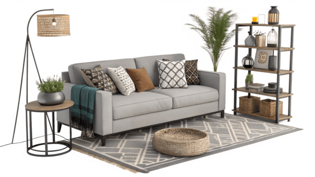 cozy living room setup with modern decor png
